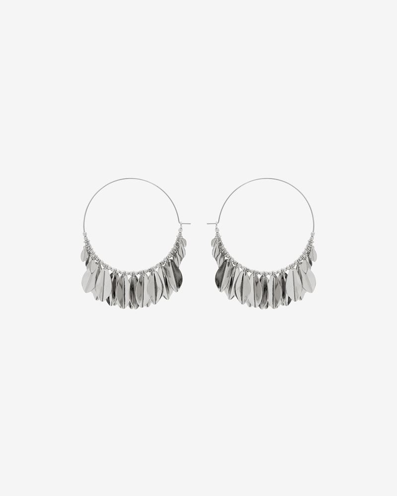 METAL SHINY LEAF HOOP EARRINGS